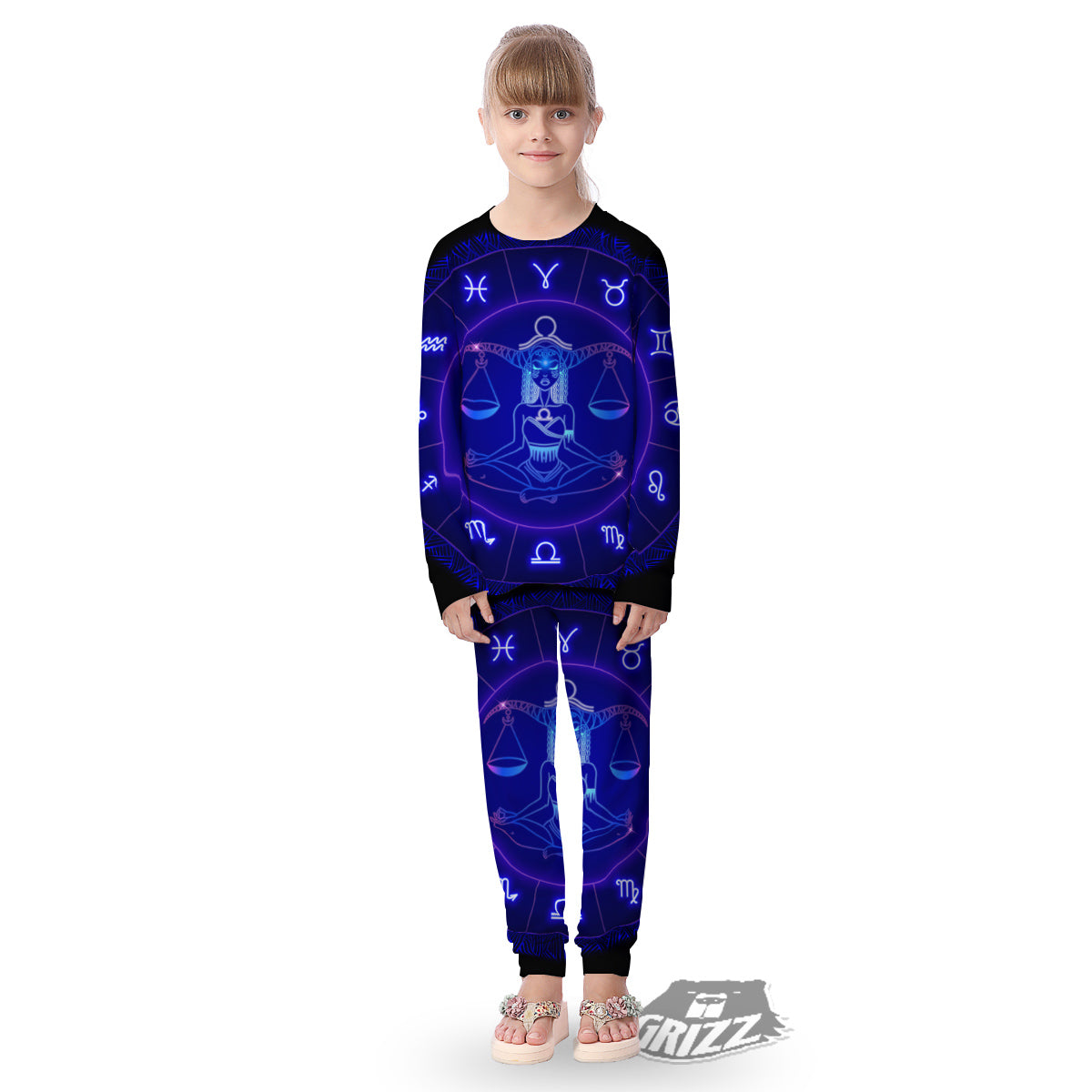 Zodiac Sign Dark Libra Print Kid's Pajamas-grizzshop