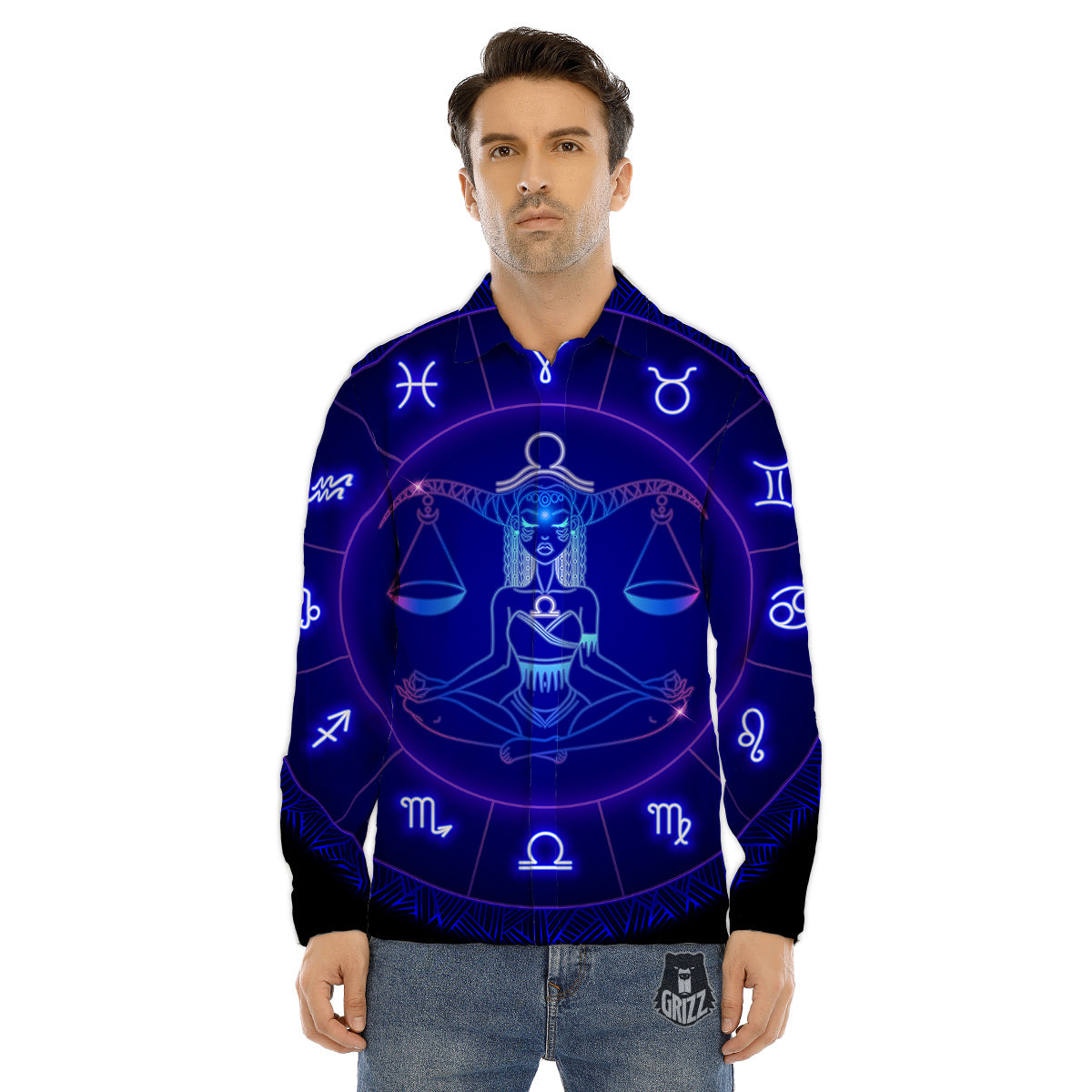 Zodiac Sign Dark Libra Print Men's Dress Shirts-grizzshop