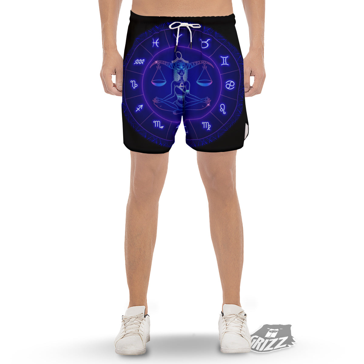 Zodiac Sign Dark Libra Print Men's Gym Shorts-grizzshop