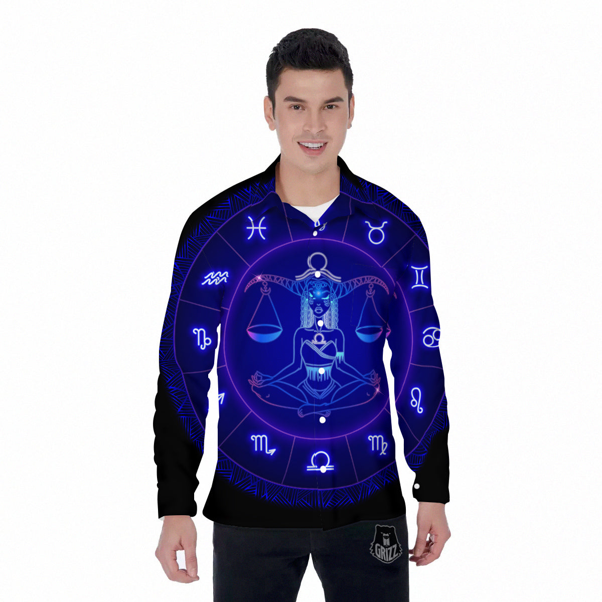 Zodiac Sign Dark Libra Print Men's Long Sleeve Shirts-grizzshop