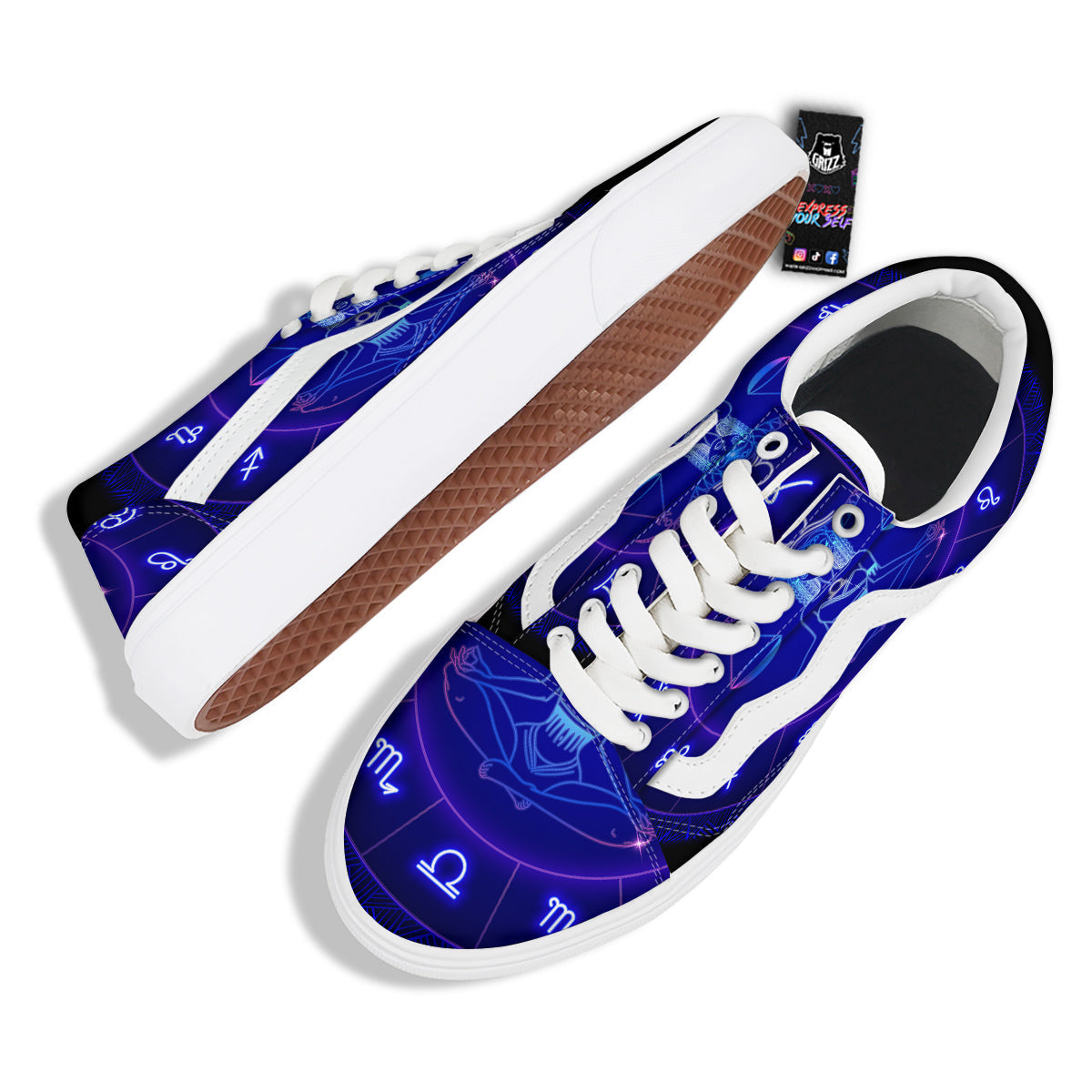 Zodiac Sign Dark Libra Print Skate Shoes-grizzshop