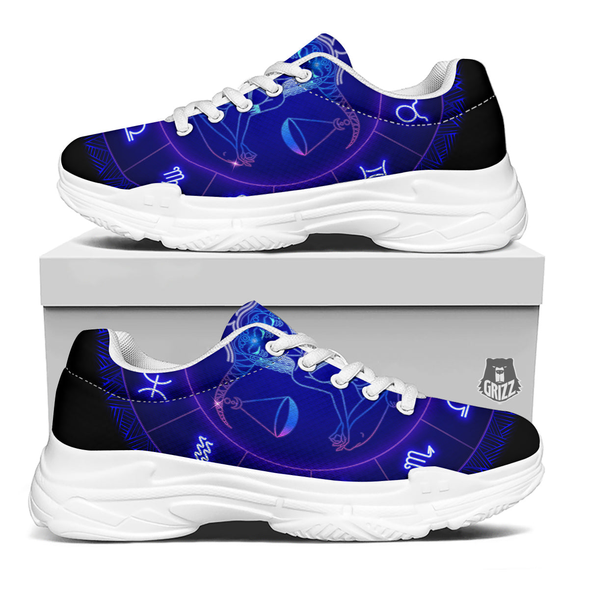Zodiac Sign Dark Libra Print White Chunky Shoes-grizzshop