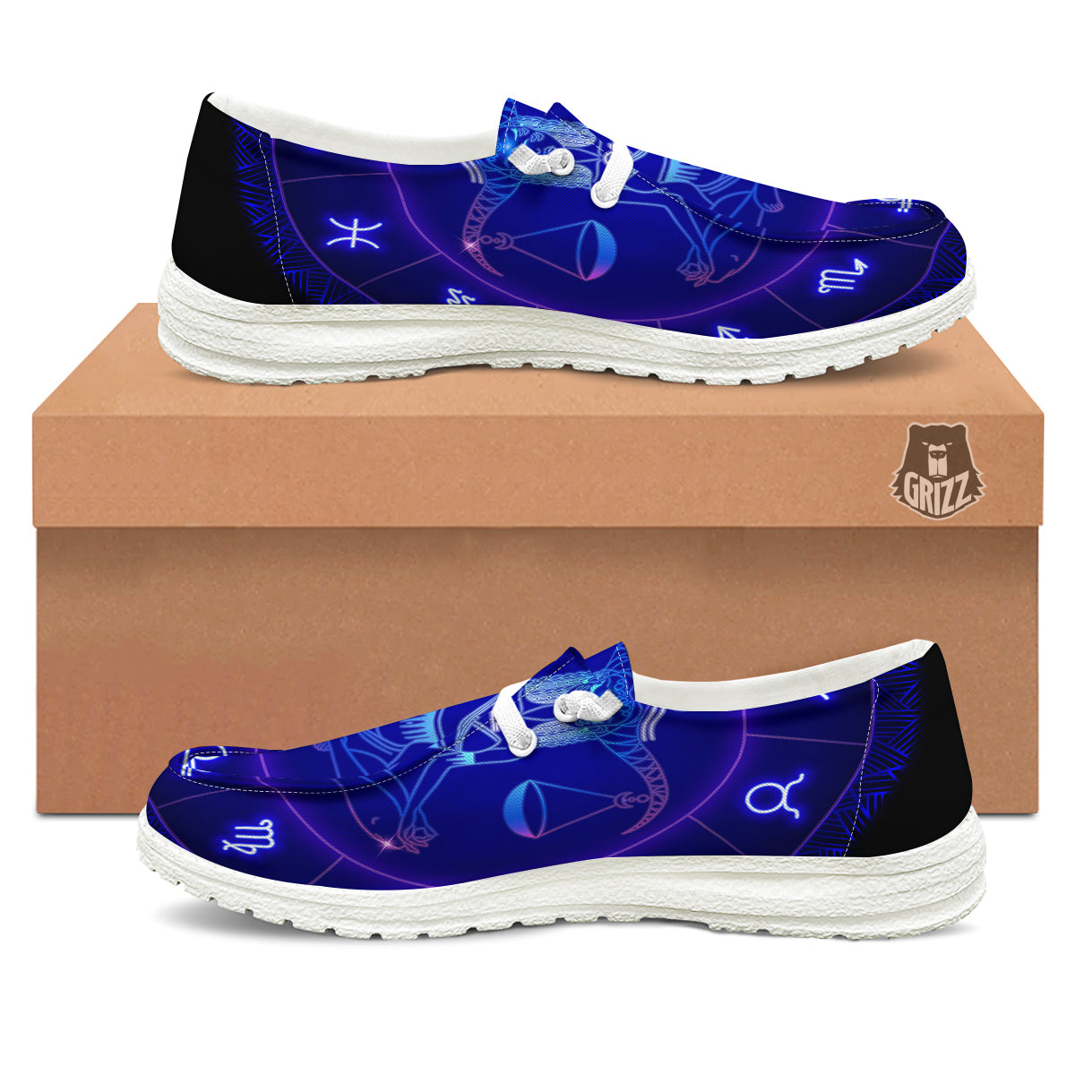 Zodiac Sign Dark Libra Print White Loafers-grizzshop