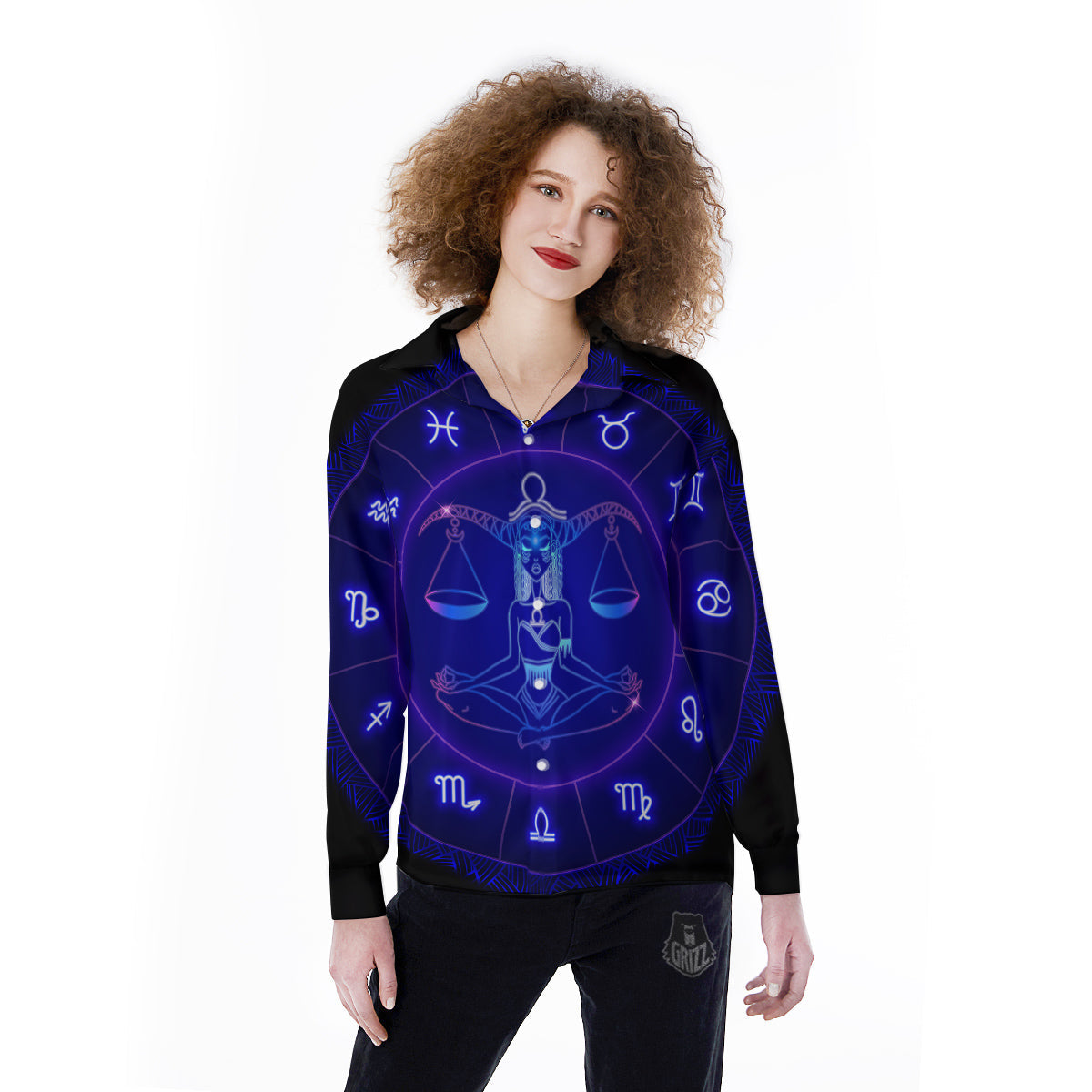 Zodiac Sign Dark Libra Print Women's Long Sleeve Shirts-grizzshop