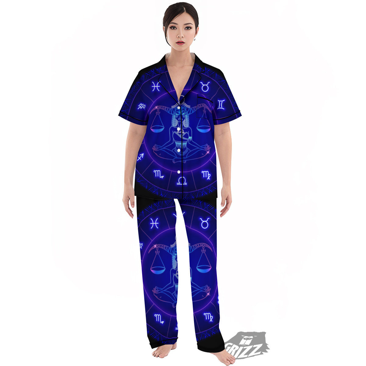 Zodiac Sign Dark Libra Print Women's Pajamas Set-grizzshop
