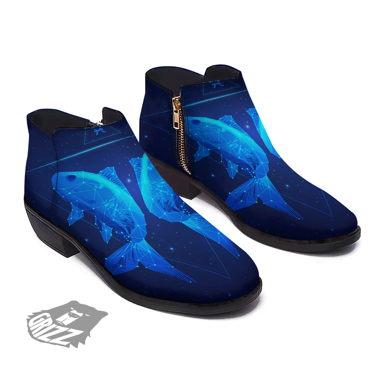 Zodiac Sign Dark Pisces Print Ankle Boots-grizzshop