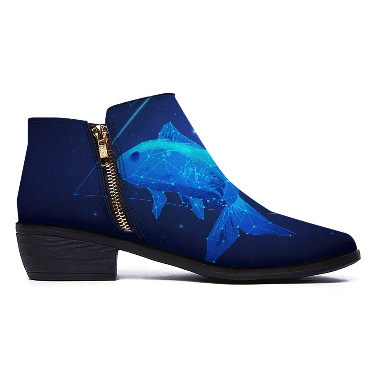 Zodiac Sign Dark Pisces Print Ankle Boots-grizzshop