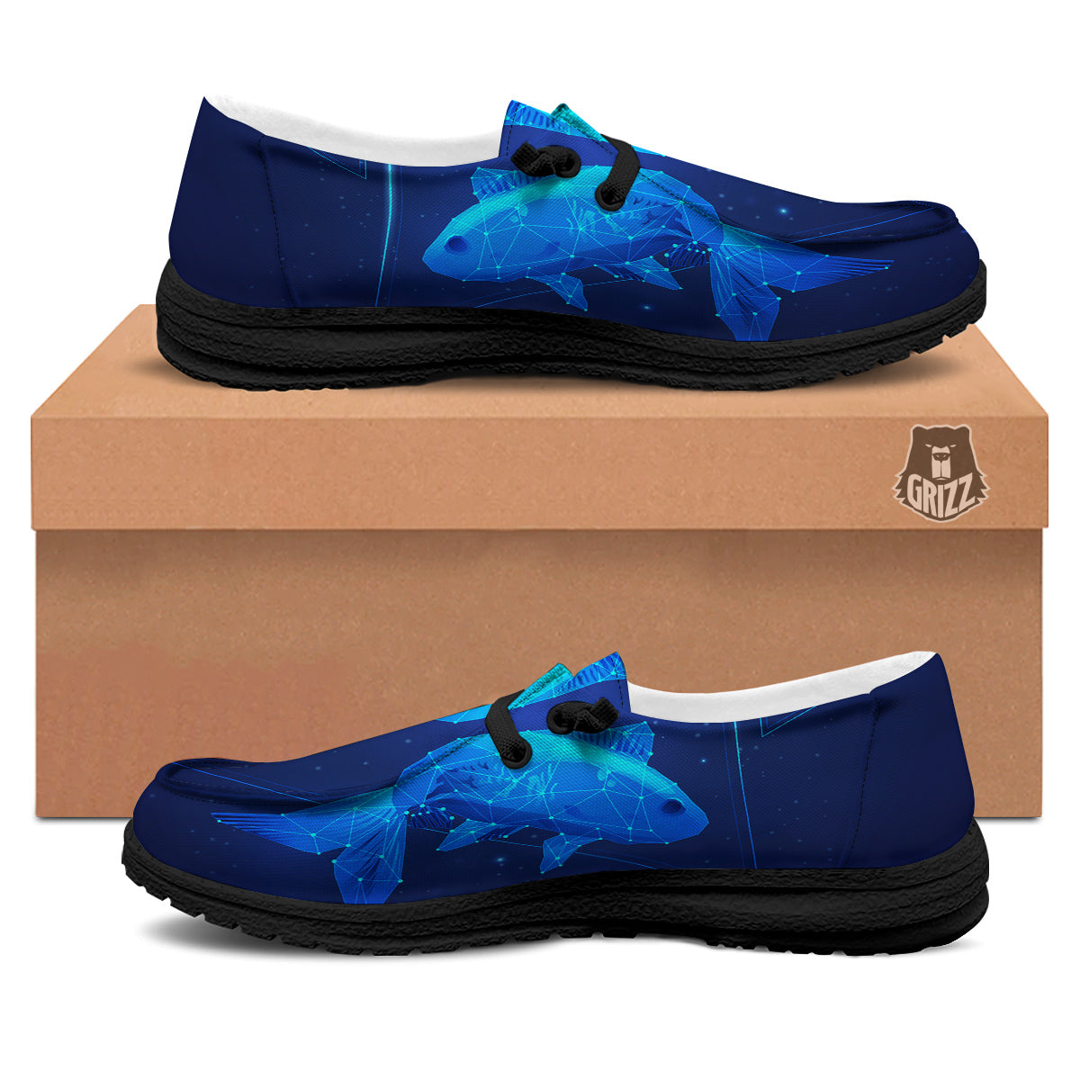 Zodiac Sign Dark Pisces Print Black Loafers-grizzshop