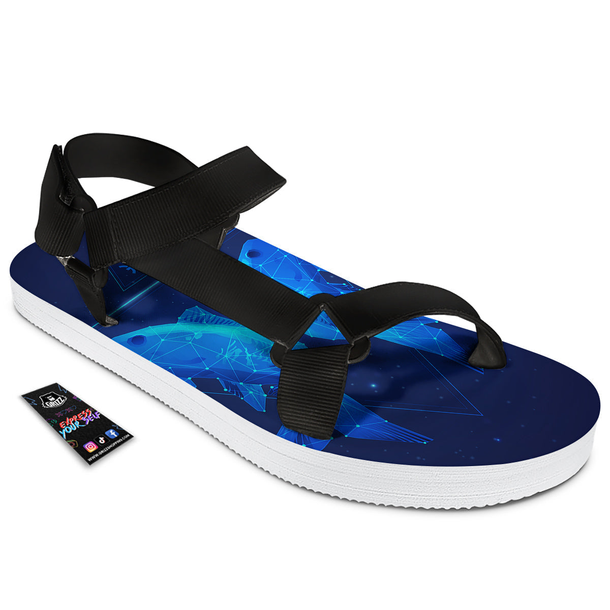 Zodiac Sign Dark Pisces Print Black Open Toe Sandals-grizzshop