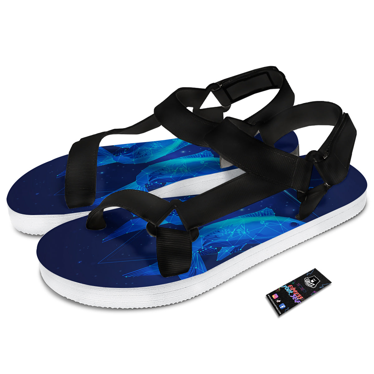 Zodiac Sign Dark Pisces Print Black Open Toe Sandals-grizzshop