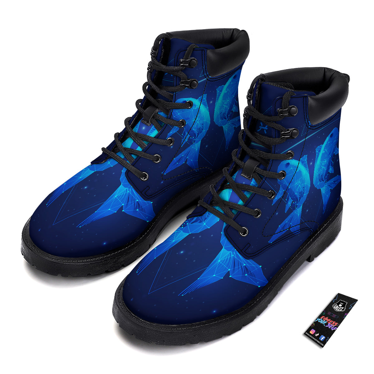 Zodiac Sign Dark Pisces Print Boots-grizzshop
