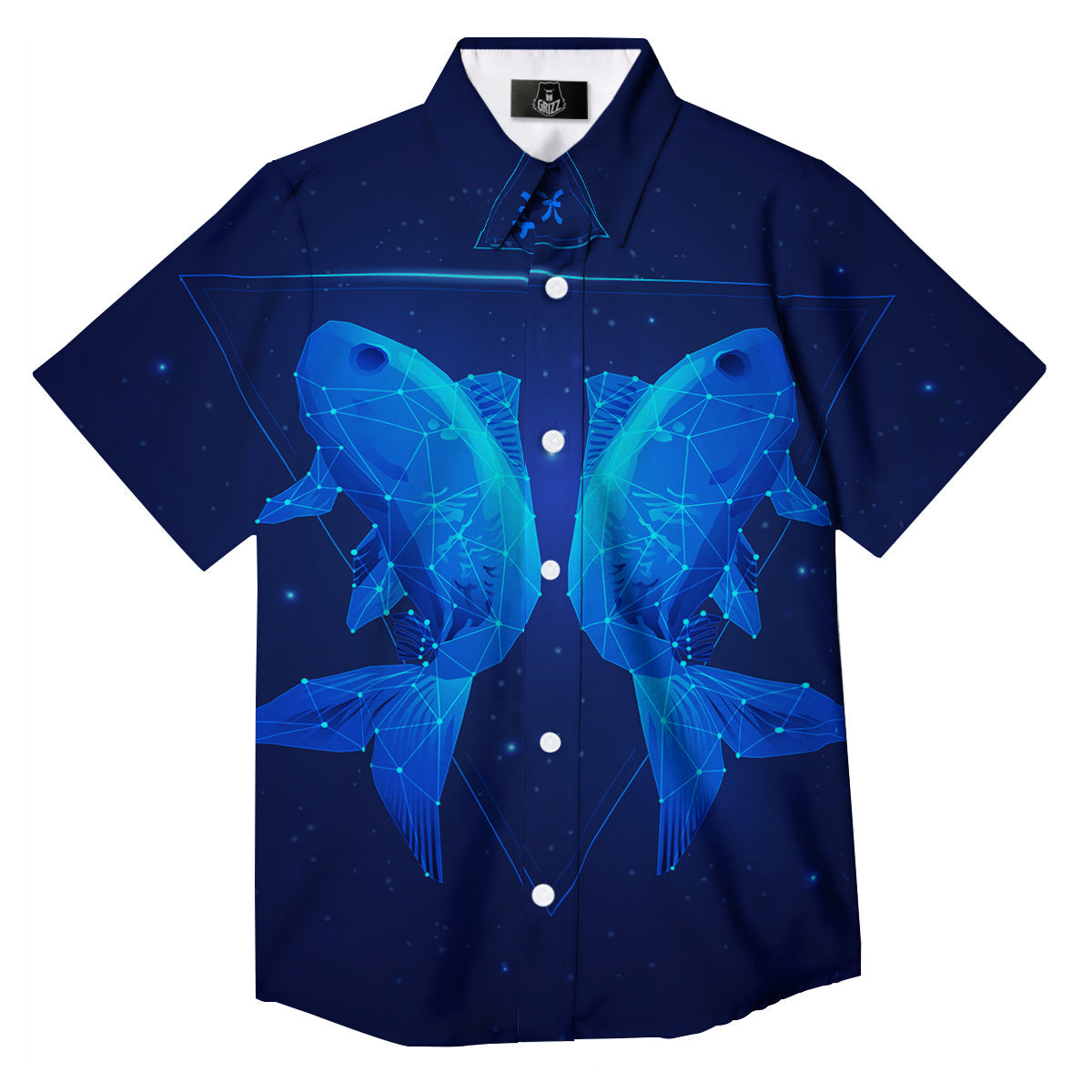 Zodiac Sign Dark Pisces Print Button Up Shirt-grizzshop