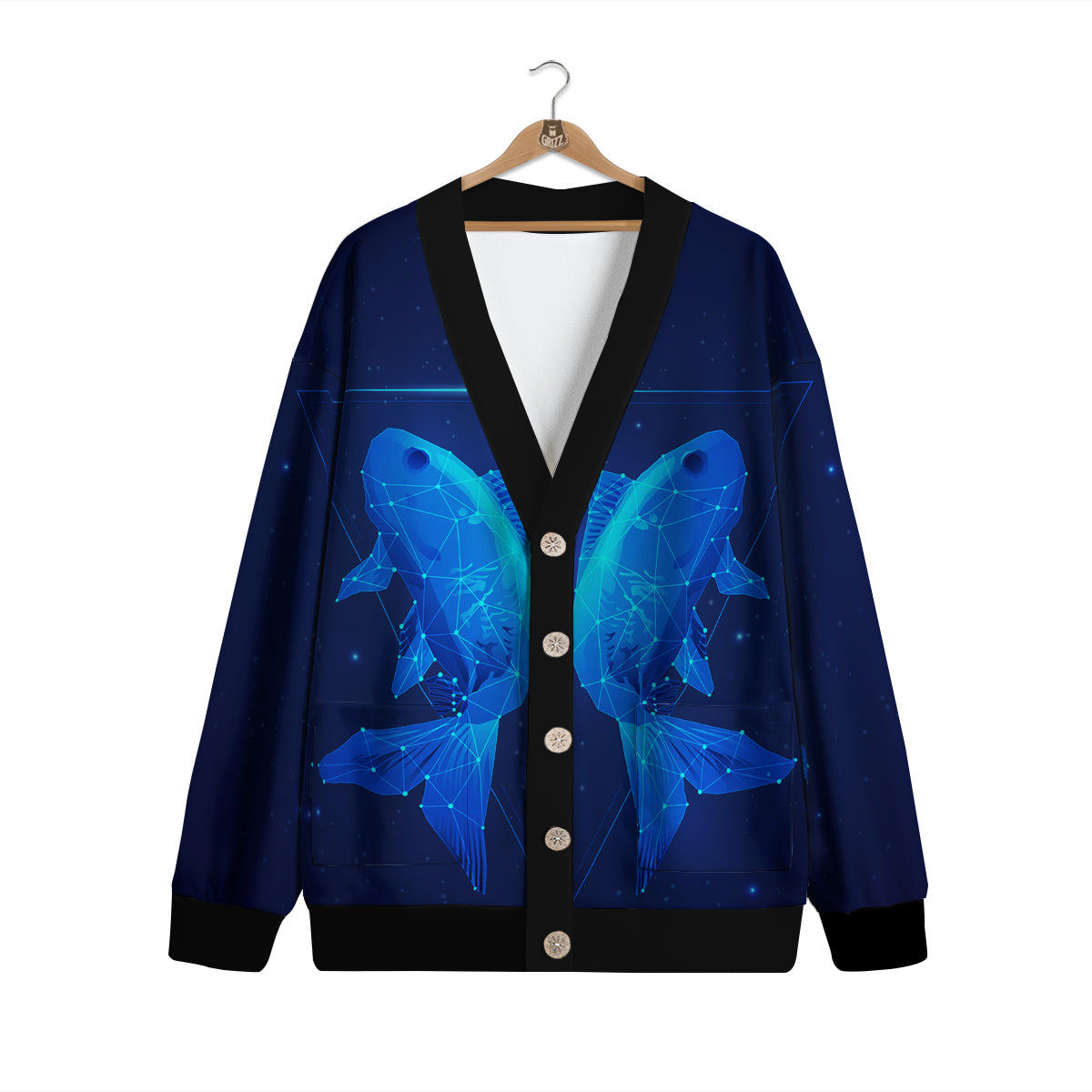 Zodiac Sign Dark Pisces Print Cardigan-grizzshop