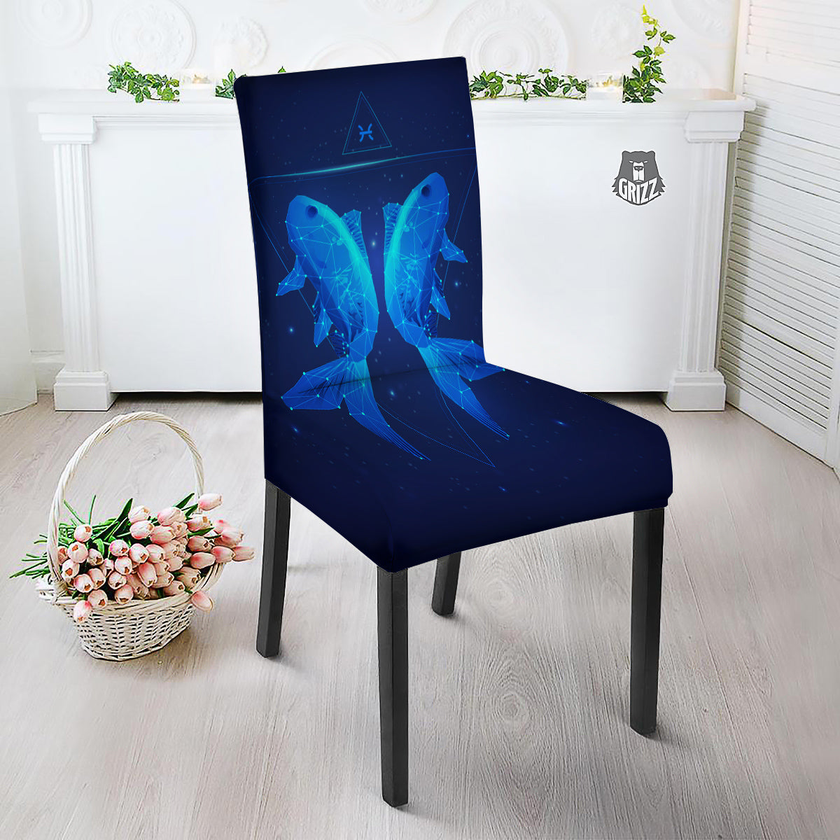 Zodiac Sign Dark Pisces Print Dining Chair Slipcover-grizzshop