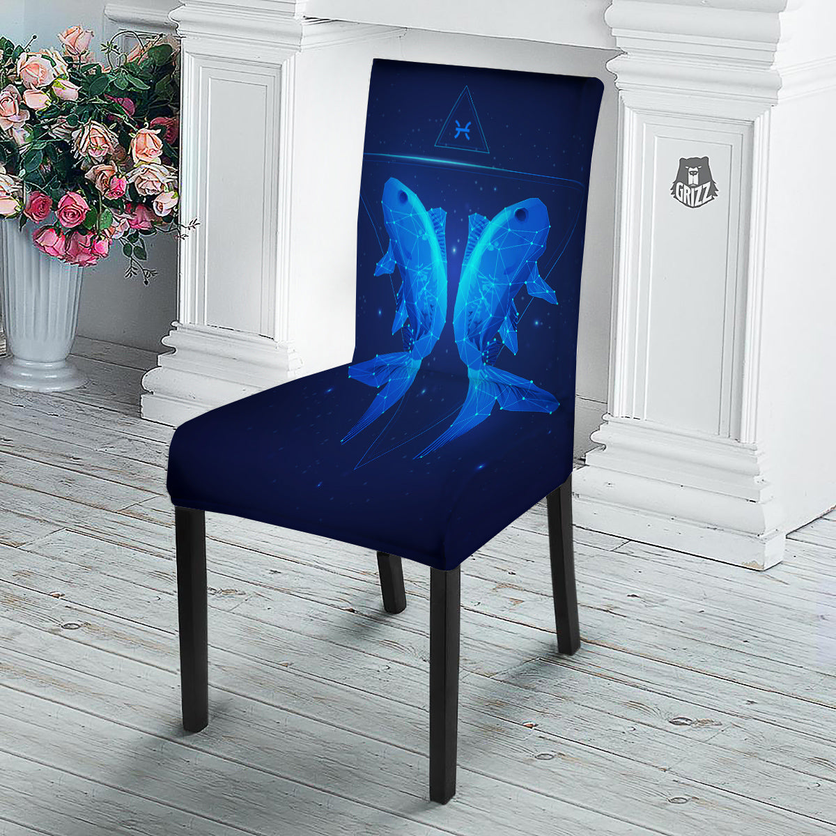 Zodiac Sign Dark Pisces Print Dining Chair Slipcover-grizzshop