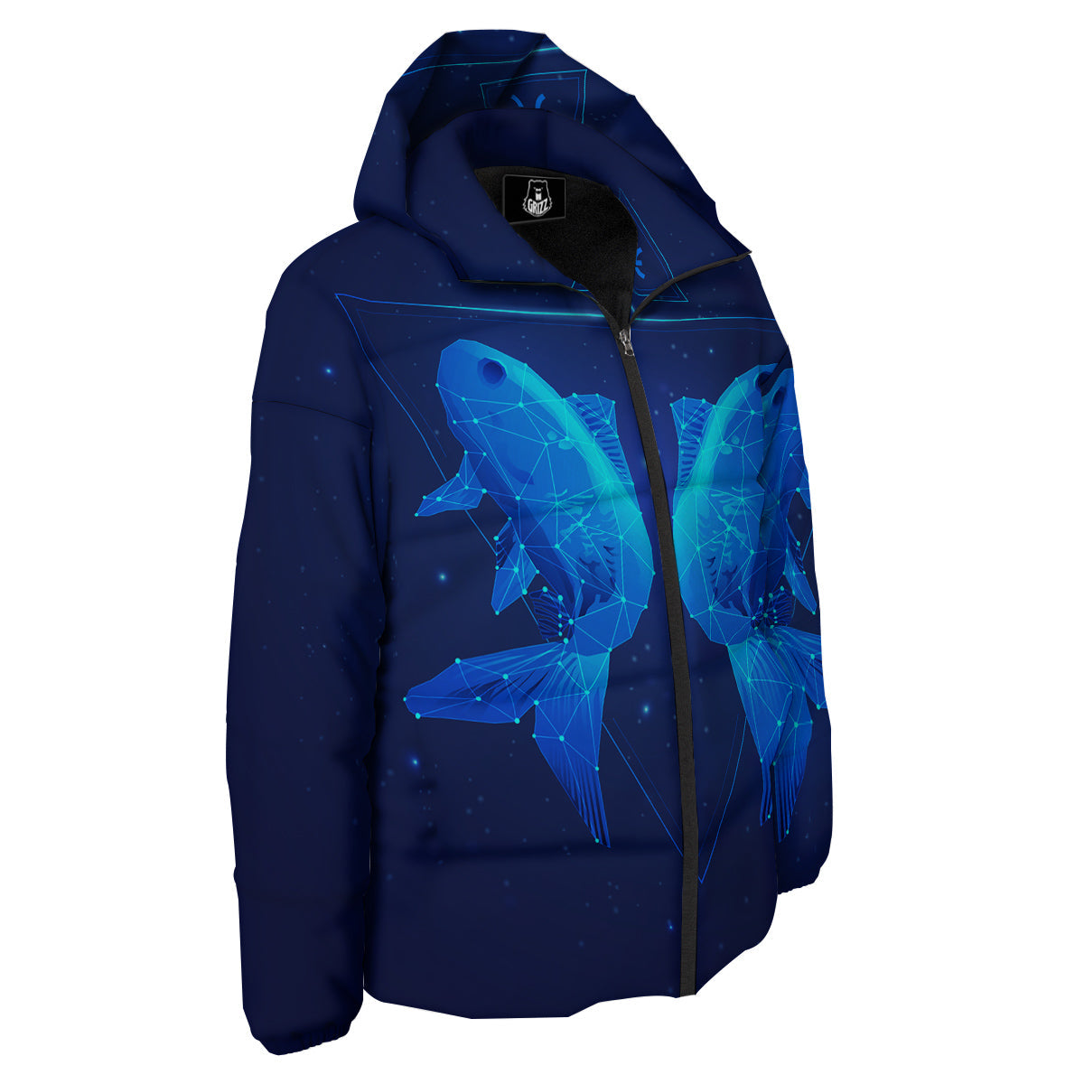 Zodiac Sign Dark Pisces Print Down Jacket-grizzshop