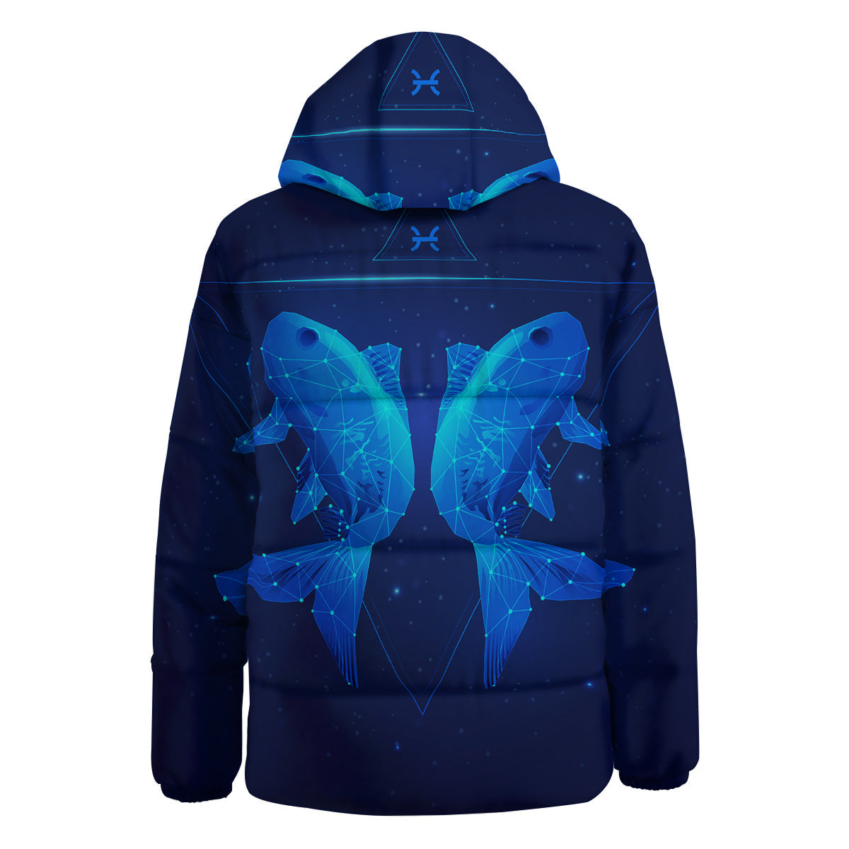 Zodiac Sign Dark Pisces Print Down Jacket-grizzshop