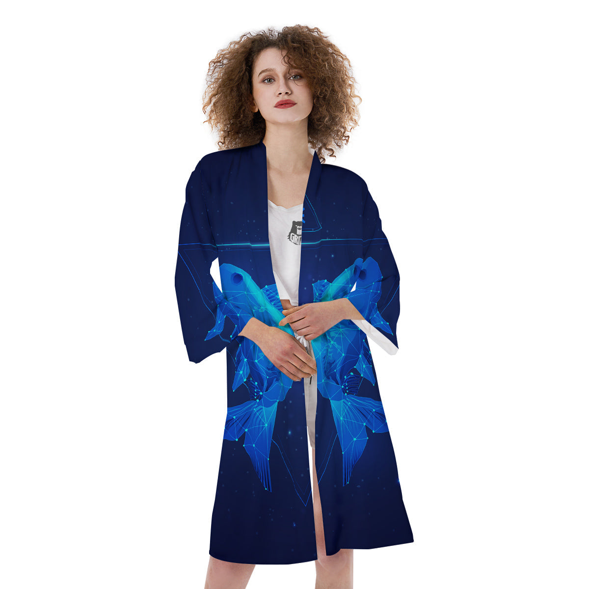 Zodiac Sign Dark Pisces Print Kimono-grizzshop