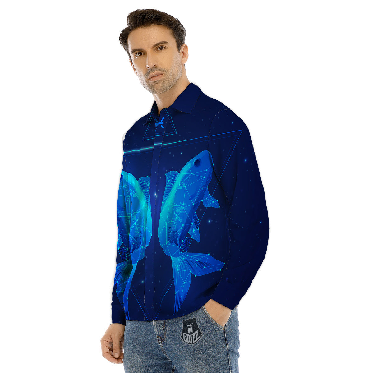 Zodiac Sign Dark Pisces Print Men's Dress Shirts-grizzshop