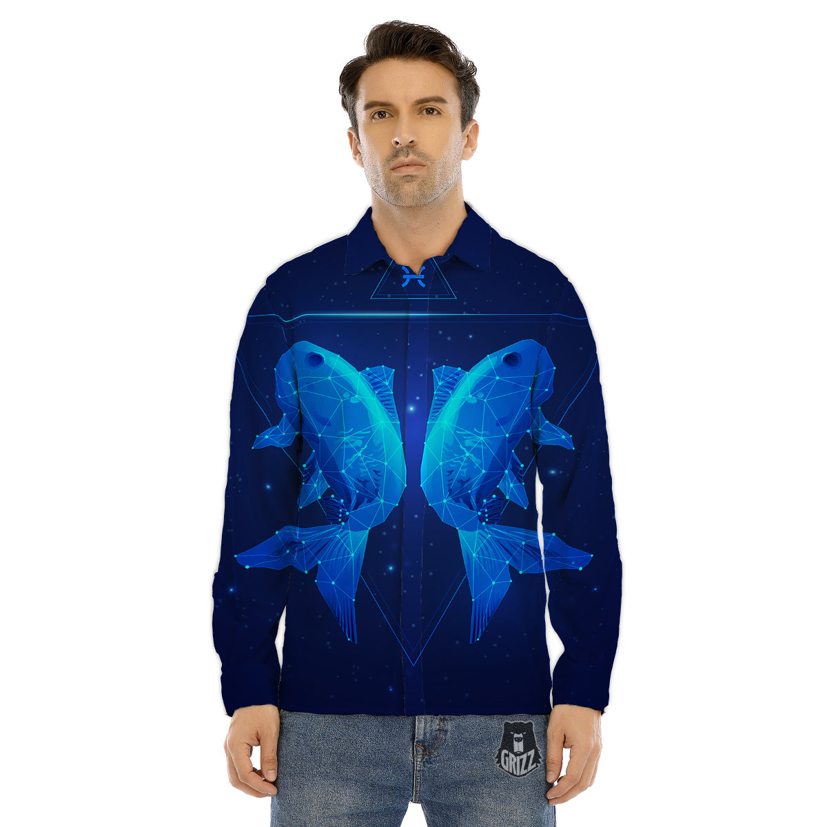 Zodiac Sign Dark Pisces Print Men's Dress Shirts-grizzshop