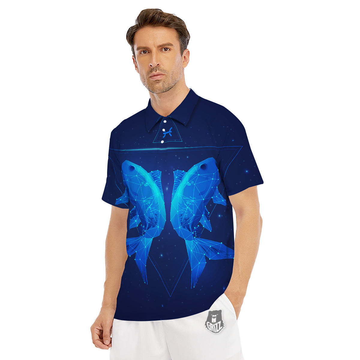 Zodiac Sign Dark Pisces Print Men's Golf Shirts-grizzshop