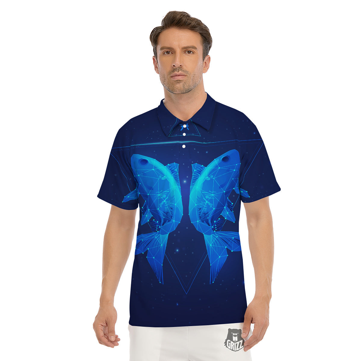 Zodiac Sign Dark Pisces Print Men's Golf Shirts-grizzshop