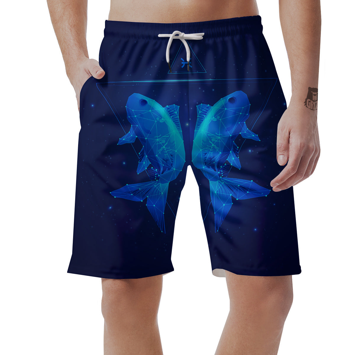 Zodiac Sign Dark Pisces Print Men's Shorts-grizzshop