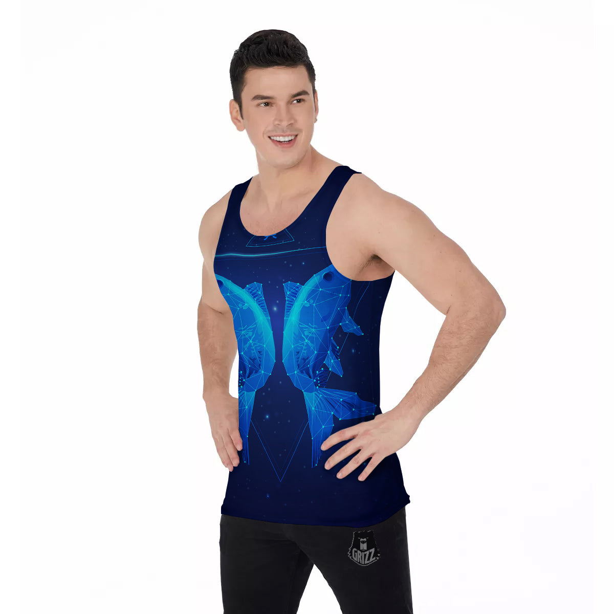 Zodiac Sign Dark Pisces Print Men's Tank Top-grizzshop
