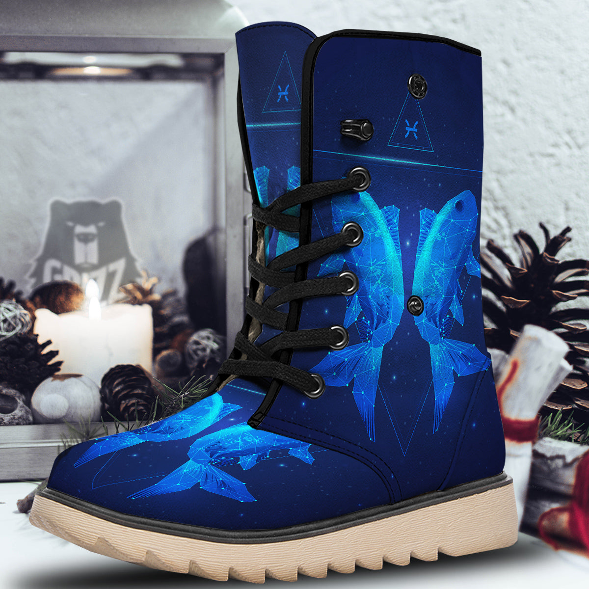 Zodiac Sign Dark Pisces Print Snow Boots-grizzshop