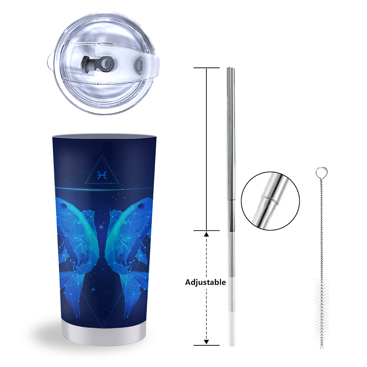 Zodiac Sign Dark Pisces Print Tumbler-grizzshop