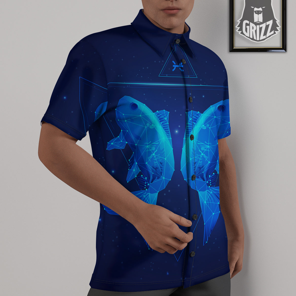 Zodiac Sign Dark Pisces Print Untucked Shirts-grizzshop