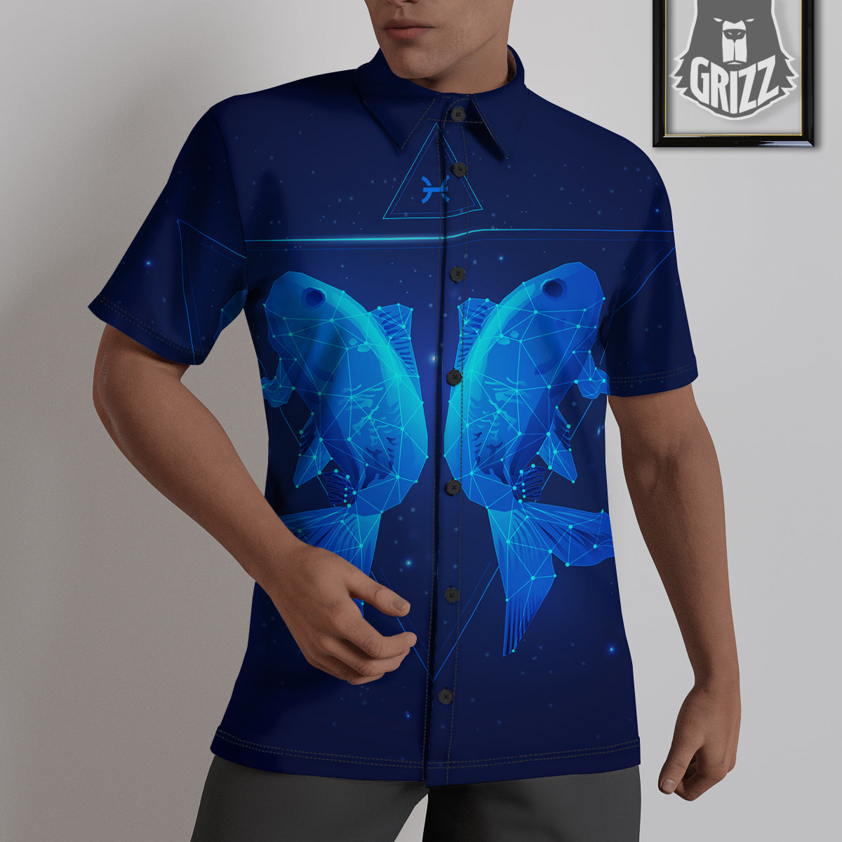 Zodiac Sign Dark Pisces Print Untucked Shirts-grizzshop