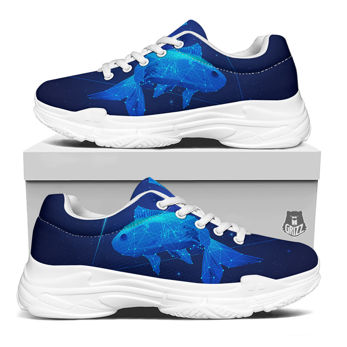 Zodiac Sign Dark Pisces Print White Chunky Shoes-grizzshop