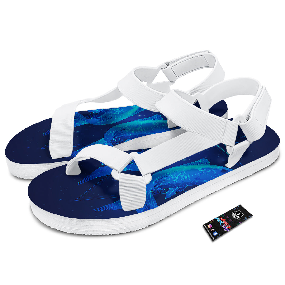 Zodiac Sign Dark Pisces Print White Open Toe Sandals-grizzshop