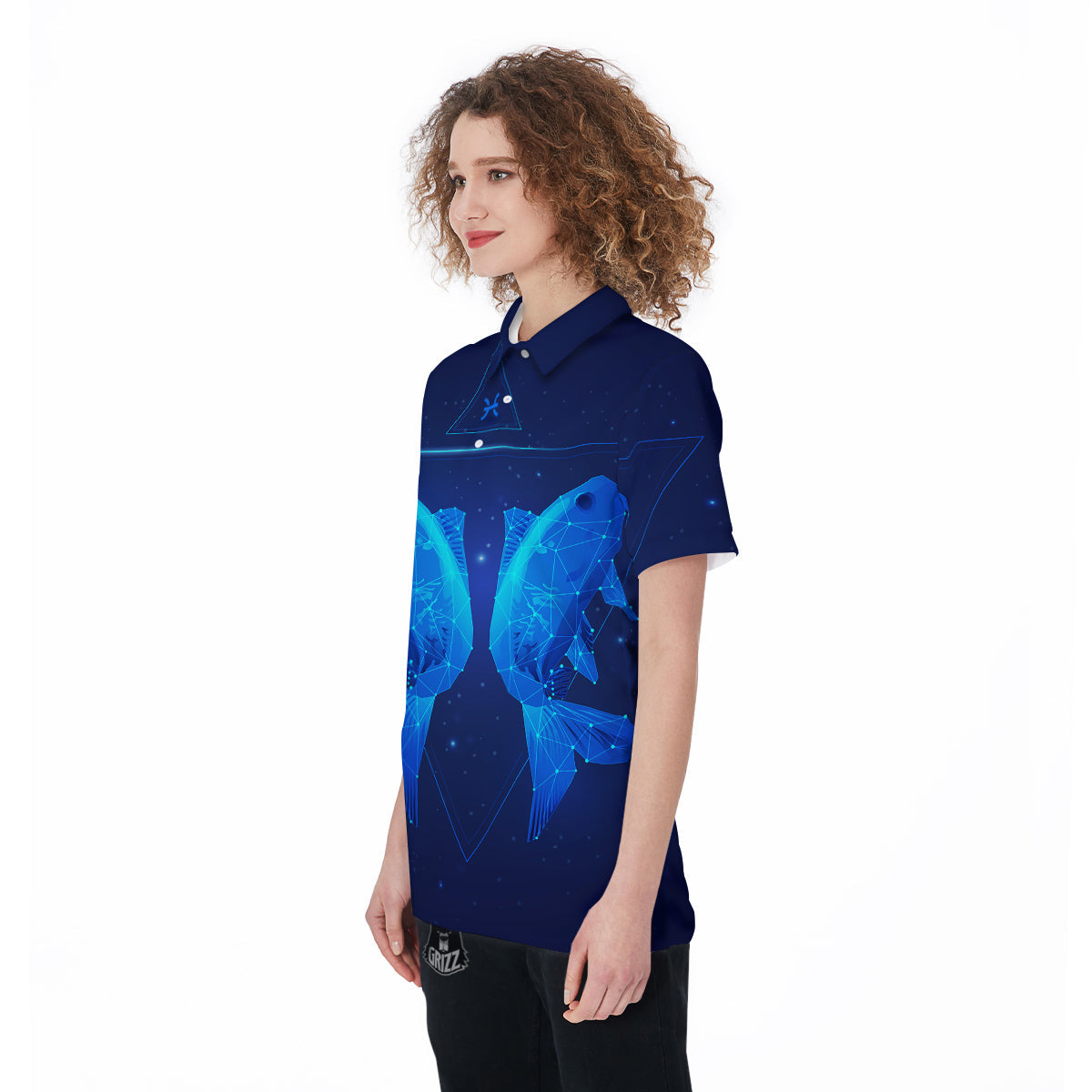 Zodiac Sign Dark Pisces Print Women's Golf Shirts-grizzshop