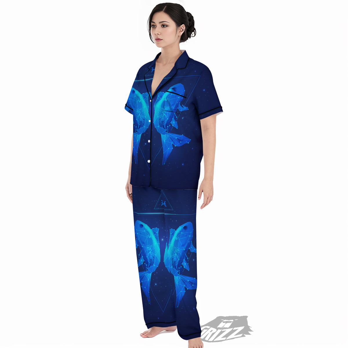 Zodiac Sign Dark Pisces Print Women's Pajamas Set-grizzshop
