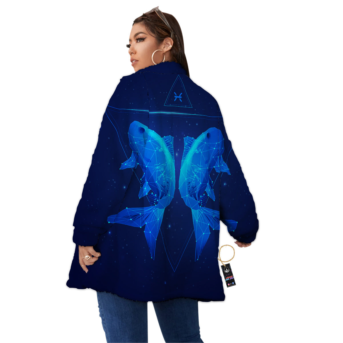 Zodiac Sign Dark Pisces Print Women's Sherpa Jacket-grizzshop