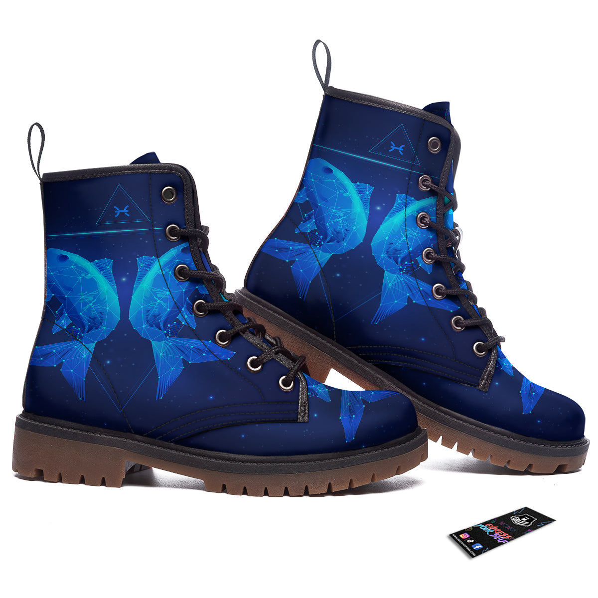 Zodiac Sign Dark Pisces Print Work Boots-grizzshop