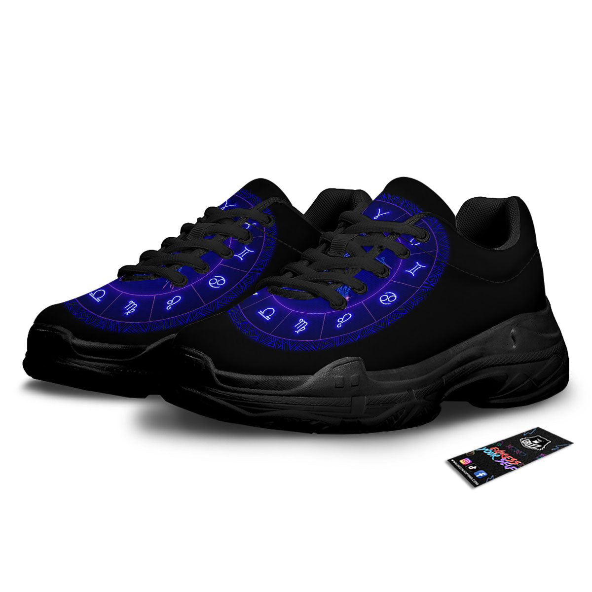 Zodiac Sign Dark Sagittarius Print Black Chunky Shoes-grizzshop