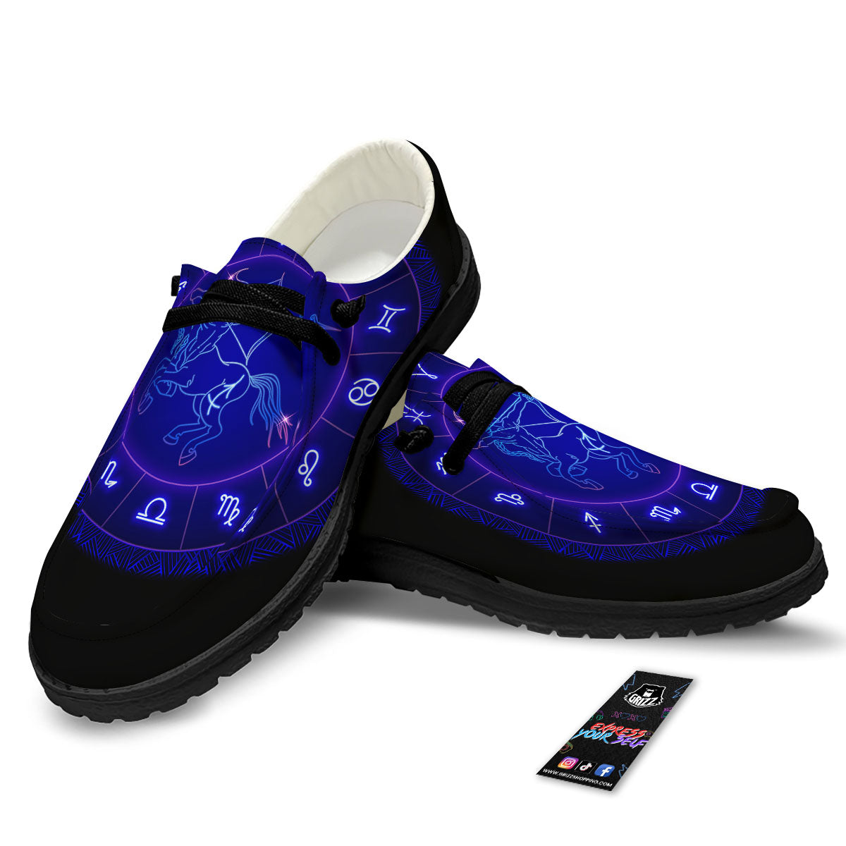 Zodiac Sign Dark Sagittarius Print Black Loafers-grizzshop