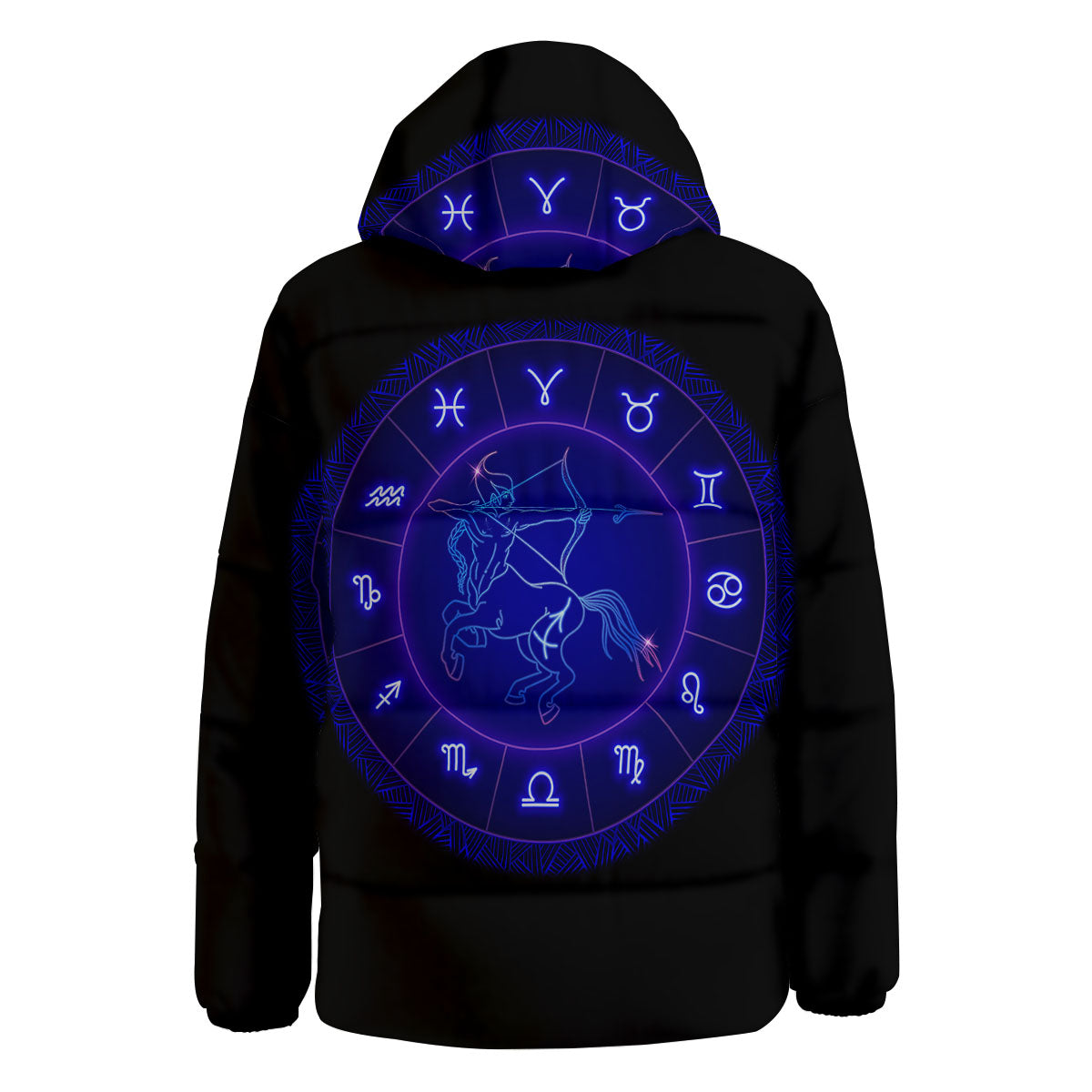 Zodiac Sign Dark Sagittarius Print Down Jacket-grizzshop