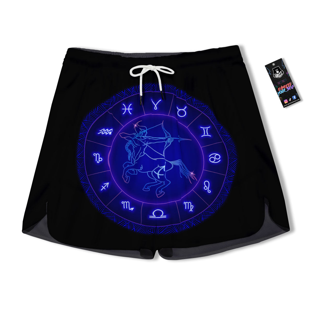 Zodiac Sign Dark Sagittarius Print Men's Running Shorts-grizzshop