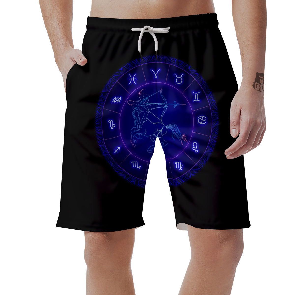 Zodiac Sign Dark Sagittarius Print Men's Shorts-grizzshop