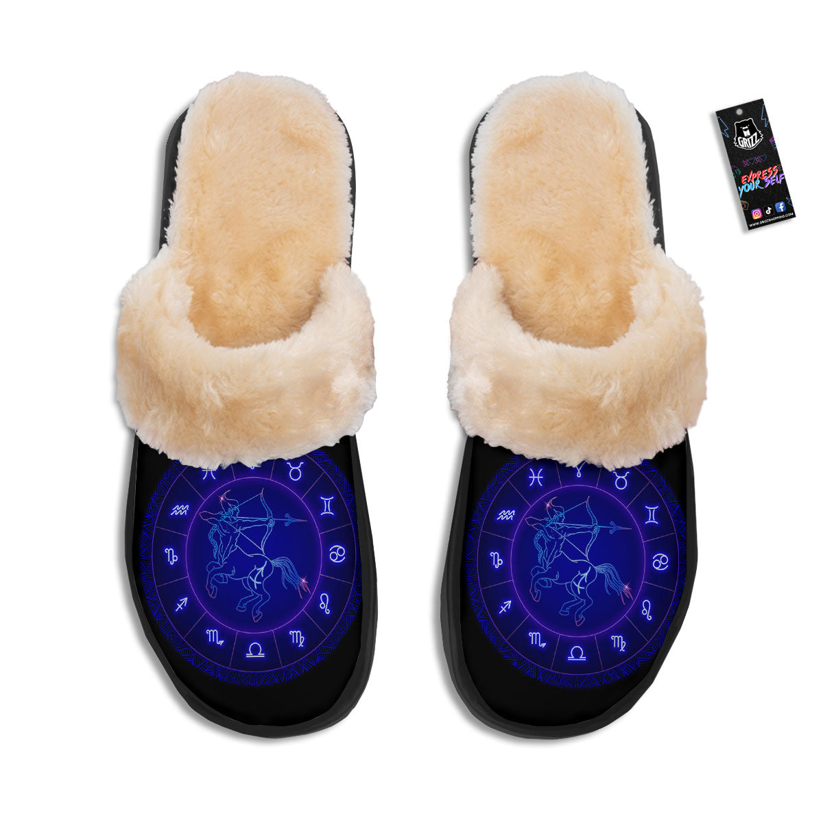 Zodiac Sign Dark Sagittarius Print Slippers-grizzshop