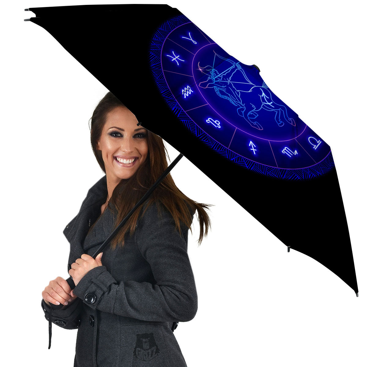 Zodiac Sign Dark Sagittarius Print Umbrella-grizzshop