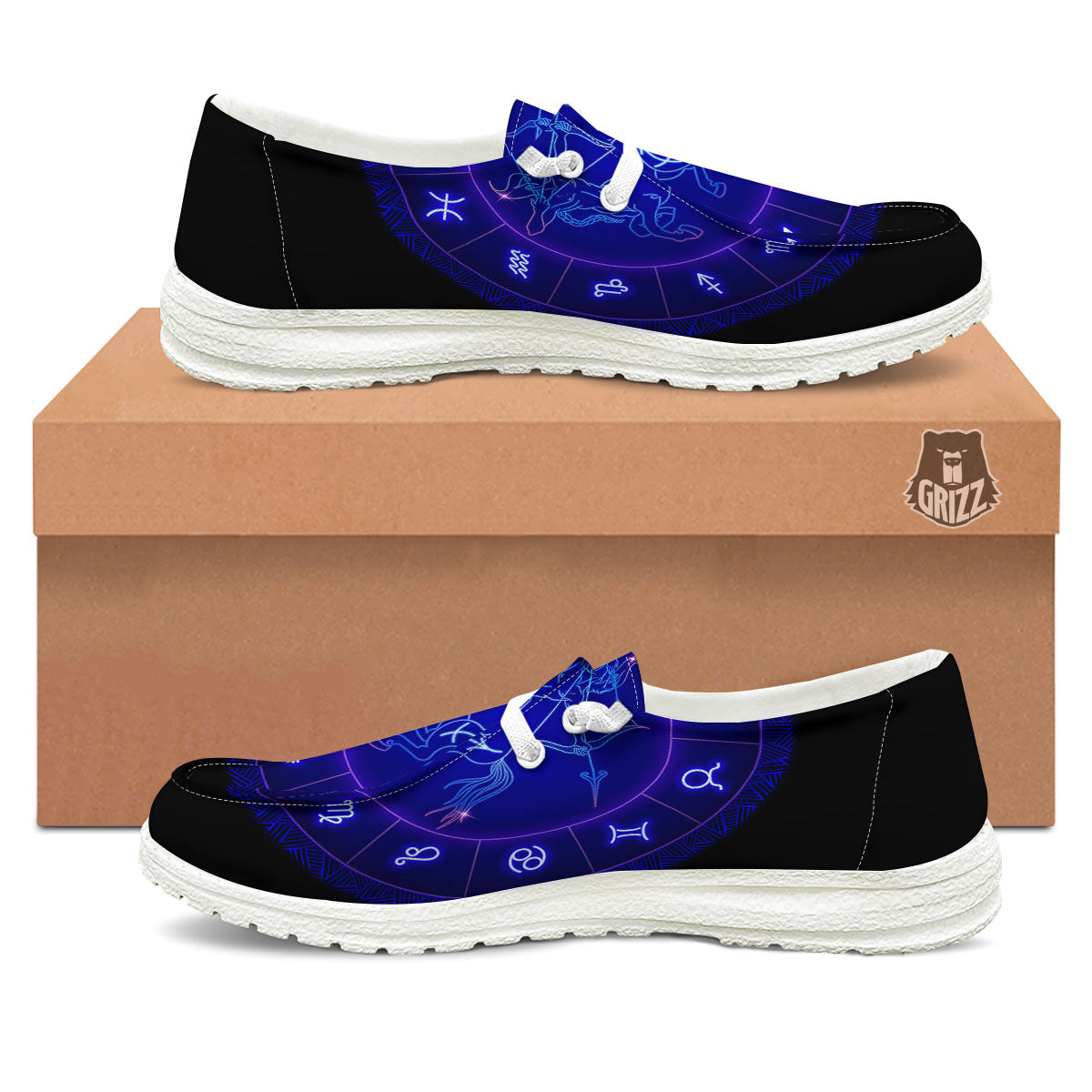 Zodiac Sign Dark Sagittarius Print White Loafers-grizzshop