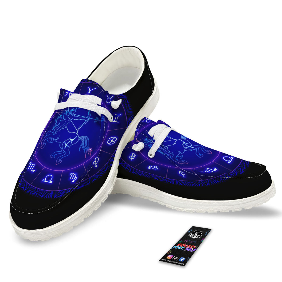 Zodiac Sign Dark Sagittarius Print White Loafers-grizzshop