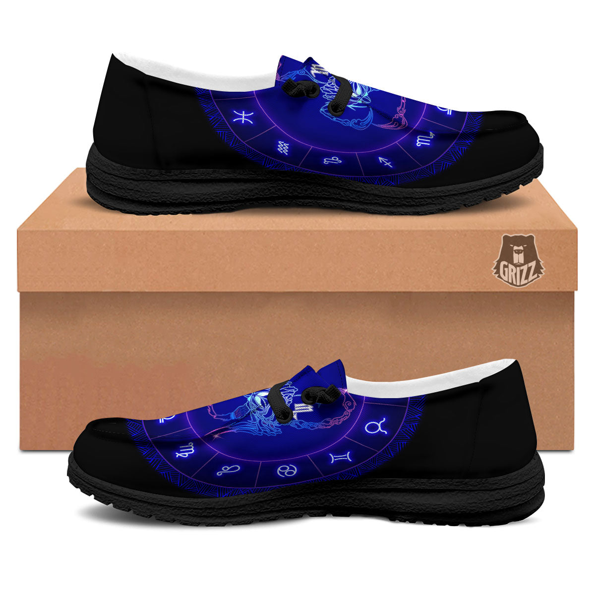 Zodiac Sign Dark Scorpio Print Black Loafers-grizzshop