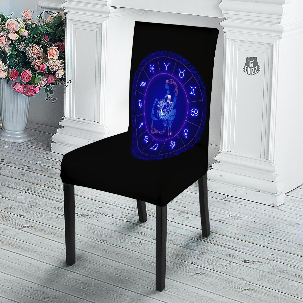 Zodiac Sign Dark Scorpio Print Dining Chair Slipcover-grizzshop