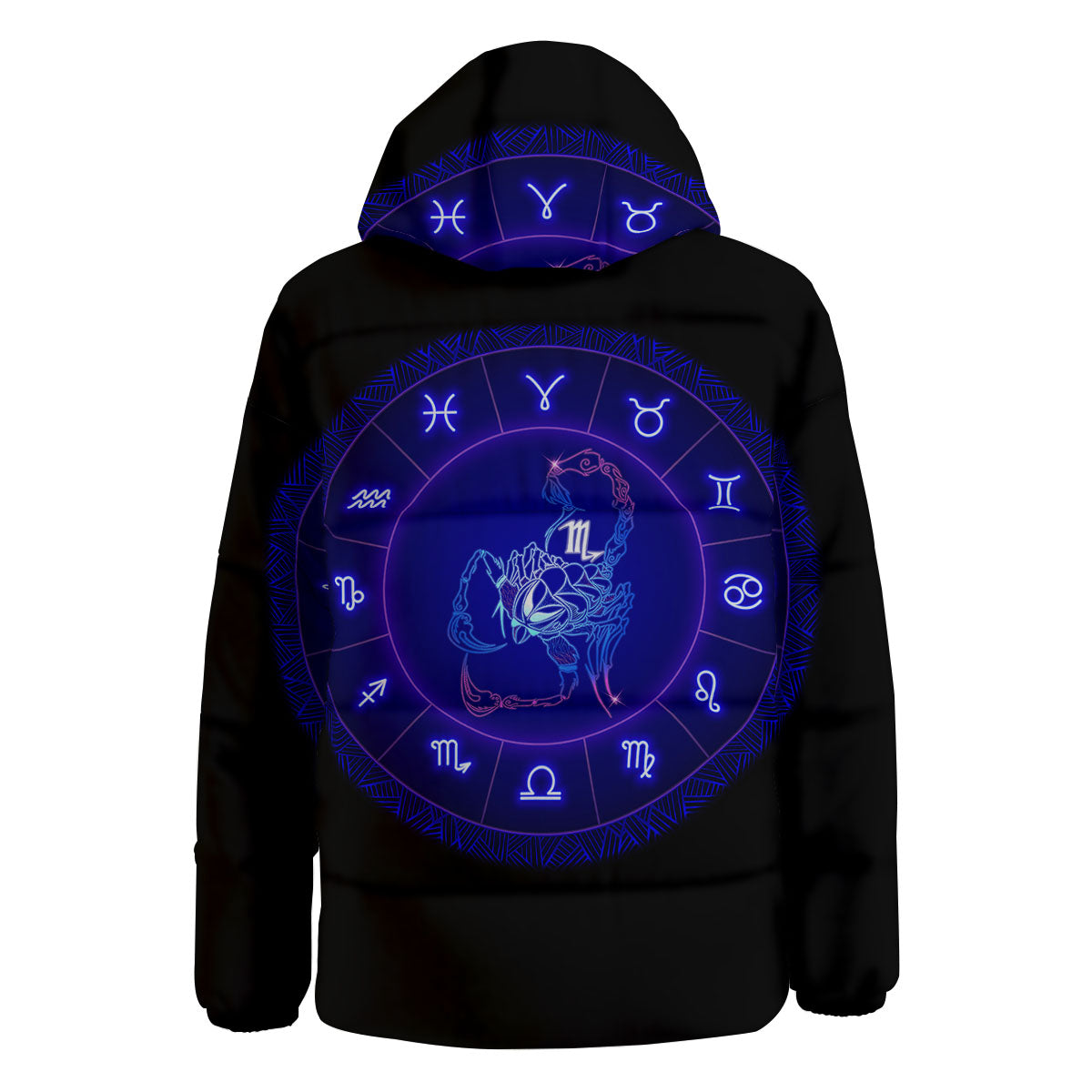 Zodiac Sign Dark Scorpio Print Down Jacket-grizzshop